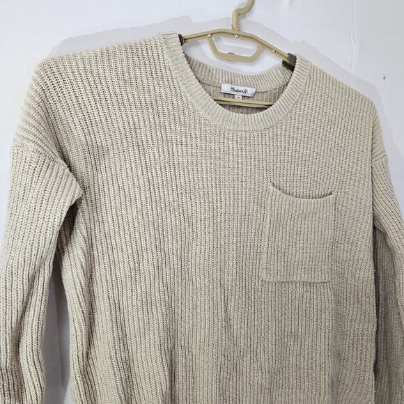 Madewell Sweater Womens XS Beige Thompson Pocket Pullover Ribbed Style AA782 - Picture 3 of 10